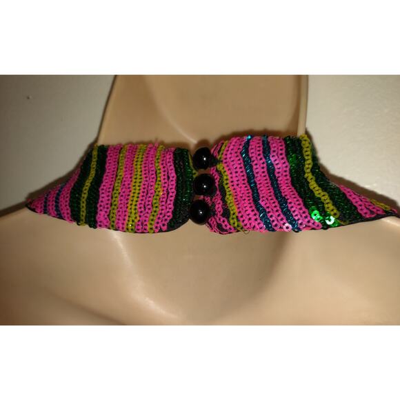 Sexy Multicolor Sequin Mini Dress Plunging Halter 1XL Open Back Retro Club Party - Picture 7 of 16